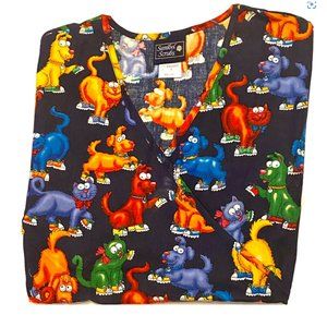 Sanibel Scrubs Top Cat Dogs wearing Shoes Size Small Ladies